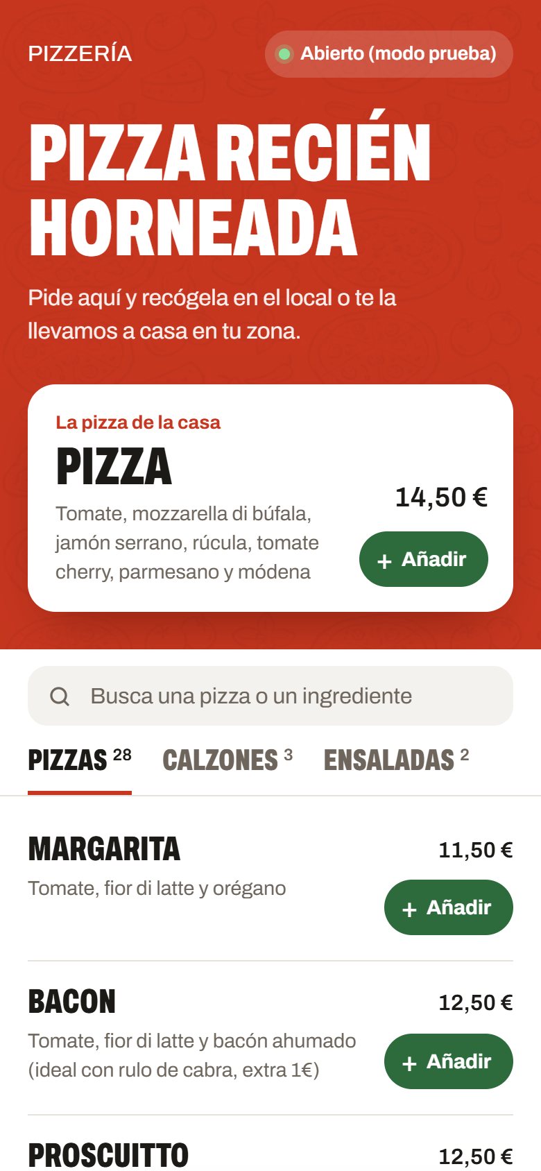 Carta de pizzería con pedido online desde el móvil